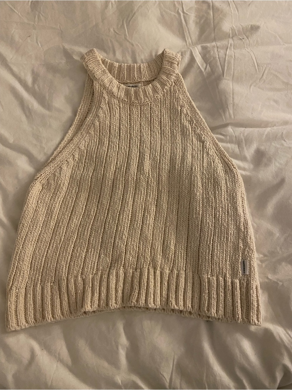 Le Bon Shop Cream Ribbed Knit Halter Sweater Tank